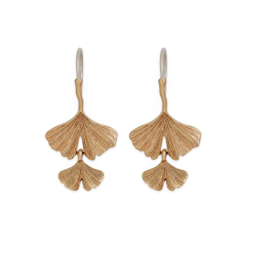 Bronze Cascading Ginkgo Leaf Hook Earrings 32x16mm