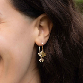 Bronze Cascading Ginkgo Leaf Hook Earrings on model