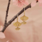 Bronze Ginkgo Hook Earrings on pink background
