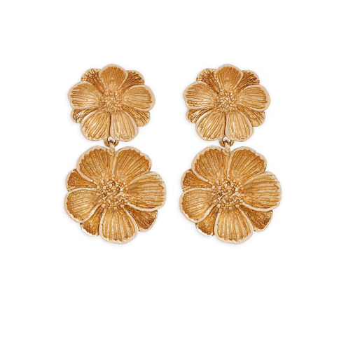 Bronze Double Peony Post Earrings 33x18mm