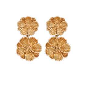 Bronze Double Peony Post Earrings 33x18mm