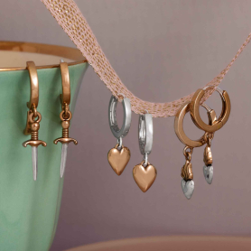 Mixed metal heart huggie hoops
