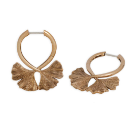 Bronze Ginkgo Leaf Huggie Hoop Earrings 26x21mm