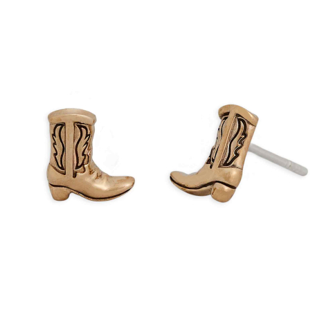 Bronze Cowboy Boot Stud Earrings 9x8mm