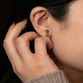 Bronze Cowboy Boot Stud Earrings 9x8mm on ear