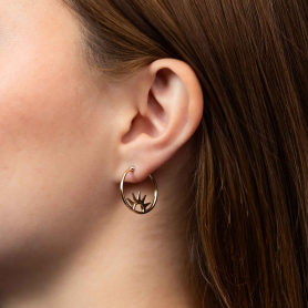 Bronze Flat Plate Sunset Hoop Earrings on ear