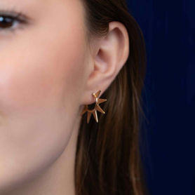 Bronze Flat Plate Sun Hoop Earrings 21x2mm on ear