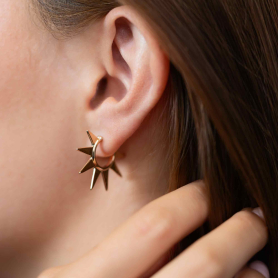 Bronze Flat Plate Sun Hoop Earrings 21x2mm side view on ear