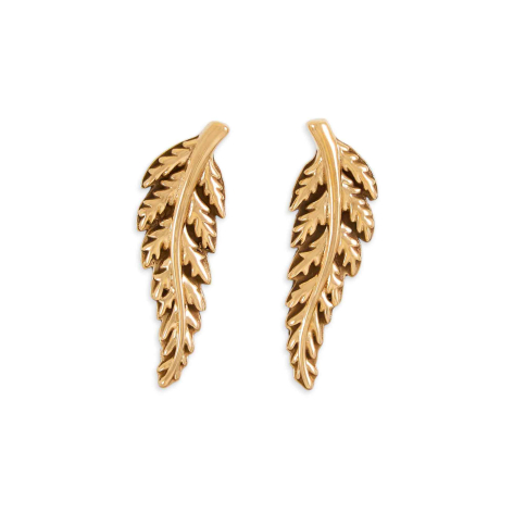 Nina Designs Bronze Fern Post Earrings 22x7mm