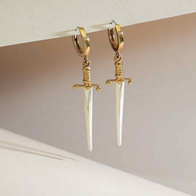 Bronze Huggie Hoops with Mixed Metal Swords 49x10mm