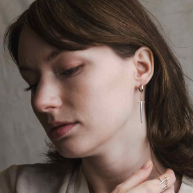 Bronze Huggie Hoops with Mixed Metal Swords 49x10mm om model