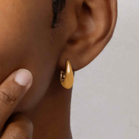 Bronze Long Teardrop Huggie Hoops 18x7mm on model