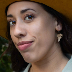 Bronze Fern Hook Earrings on model