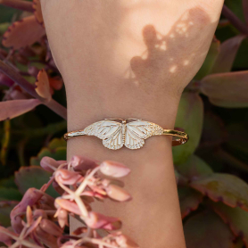 Bronze Monarch Butterfly Cuff Bracelet  on wrist