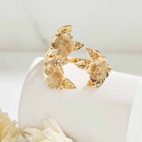 Bronze Adjustable Dogwood Flower and Leaf Ring