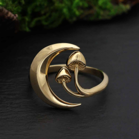 Bronze Moon and Mushroom Adjustable Ring