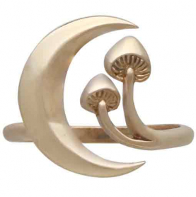 Bronze Moon and Mushroom Adjustable Ring