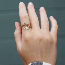 Bronze Adjustable Oak and Acorn Ring on white background
