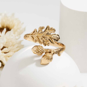 Bronze Adjustable Oak and Acorn Ring