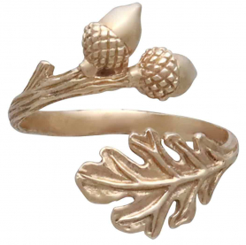 Bronze Adjustable Oak and Acorn Ring Top View