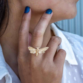 Bronze Realistic Deaths Head Moth Ring on hand