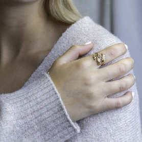 Bronze Adjustable Thistle Ring on hand