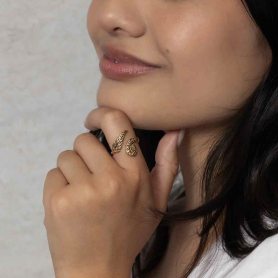 Bronze Adjustable Fern Ring on Model