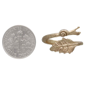 Bronze Adjustable Snail and Leaf Ring with Dime