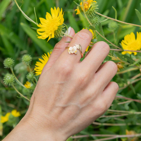 Bronze Adjustable Dogwood Flower and Leaves Ring