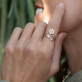 Bronze Adjustable Daffodil Ring - March Birth Flower on hand