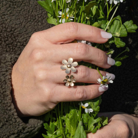 Bronze Adjustable Two Daisy Ring on hand