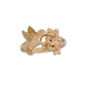 Bronze Hummingbird and Flower Ring