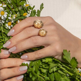 Bronze Adjustable Peony Ring on hand