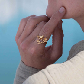 Bronze Bird on Branch Adjustable Ring on hand