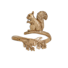 Bronze Adjustable Squirrel and Oak Leaf Ring