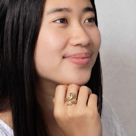 Bronze Adjustable Phoenix Ring on womans hand