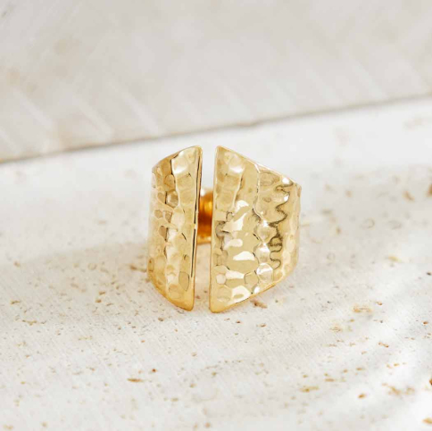 Bronze Adjustable Hammered Shield Ring