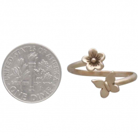 Bronze Butterfly and Flower Adjustable Ring