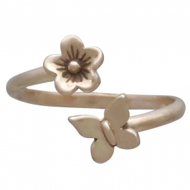 Bronze Butterfly and Flower Adjustable Ring