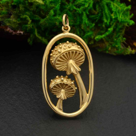 Bronze Agaric Mushrooms Pendant in Oval 33x17mm