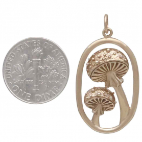 Bronze Agaric Mushrooms Pendant in Oval 33x17mm