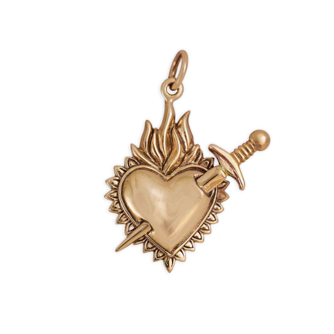 Nina Designs Bronze Flaming Heart Pendant with Sword 26x20mm