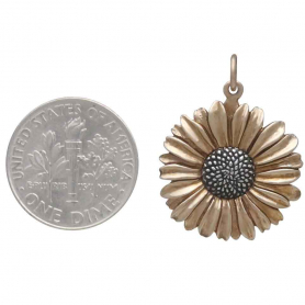 Bronze Daisy Pendant with Silver Center 26x20mm