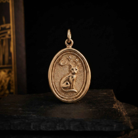 Bronze Wax Seal Sitting Cat Charm on dark background