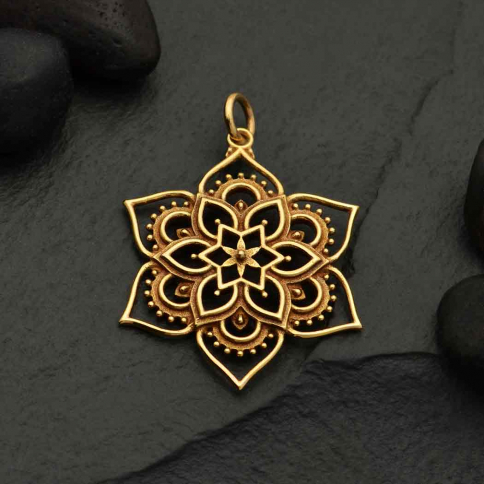 Bronze Openwork Lotus Mandala Pendant 31x22mm
