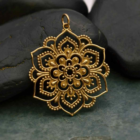 Bronze Openwork Lotus Mandala Pendant 37x30mm