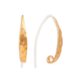 Bronze Long Hammered Marquis Hook Earrings 27x4mm