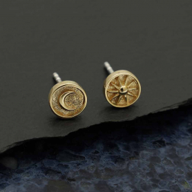 Bronze Raised Sun and Moon Post Earrings 6x6mm
