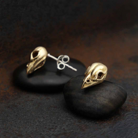 Bronze Sparrow Skull Post Earrings 12x7mm