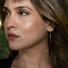 Bronze Sword Earrings on woman